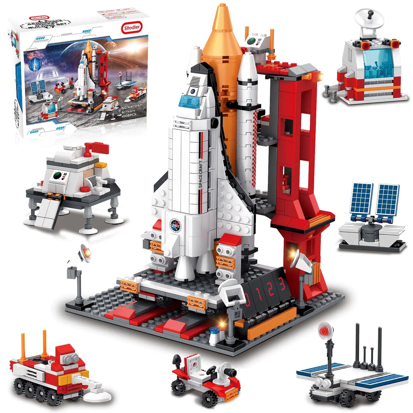 Sitodier Space Exploration Shuttle Toys for 8-12 and 8-14 Years Boys Kids 1008pcs 7 Models Aerospace Building Set with Heavy Transport Rocket and Launcher Educational Construction Toy - US seller