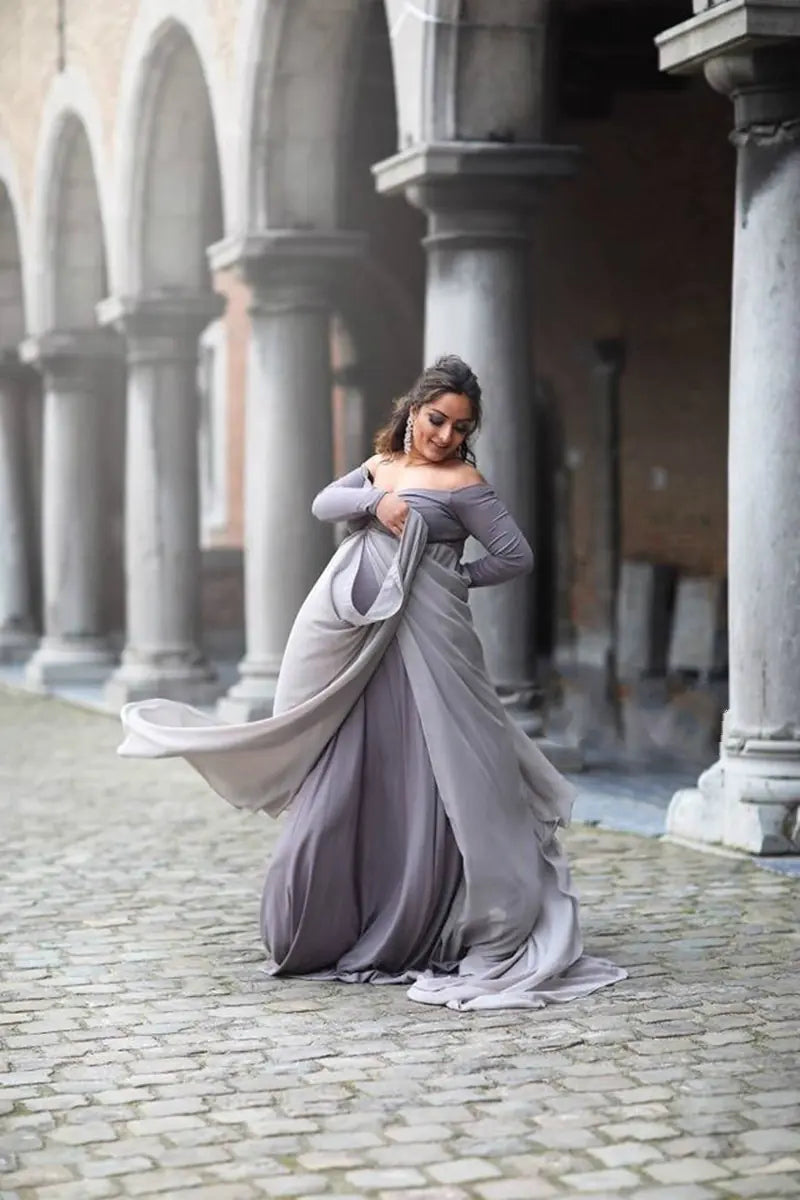 Maternity Photography Long Dress with Train and Cape - 888