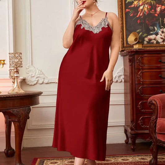 Plus Size Contrast Lace Cami Sleepwear Dress - Lingerie