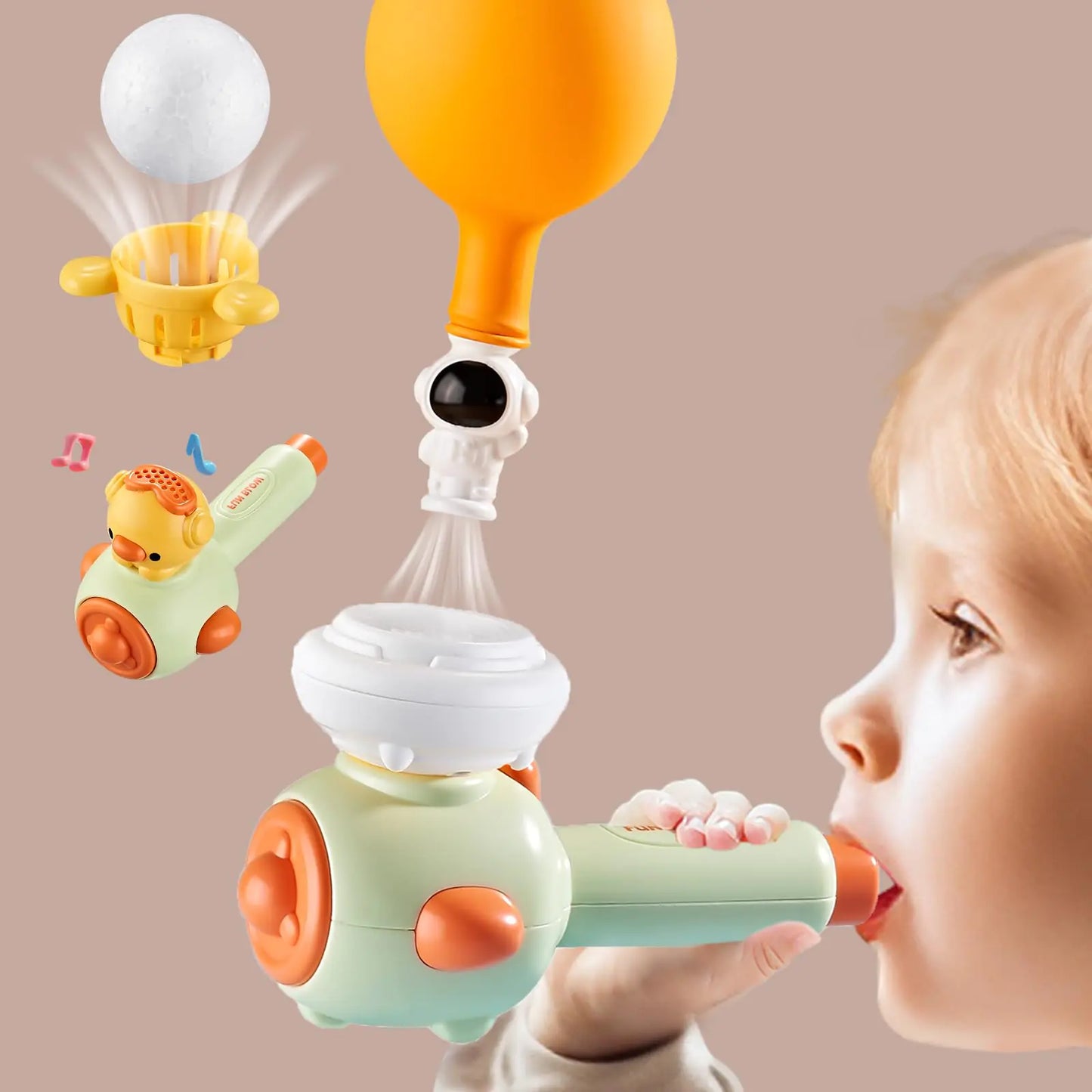 ARHEQI Breathing Exerciser Toys for Kids Sensory Toys with Whistle Floating Blow Pipe Balls Balloon Launcher Toy Blow Toys Autism Toys - Green - US seller
