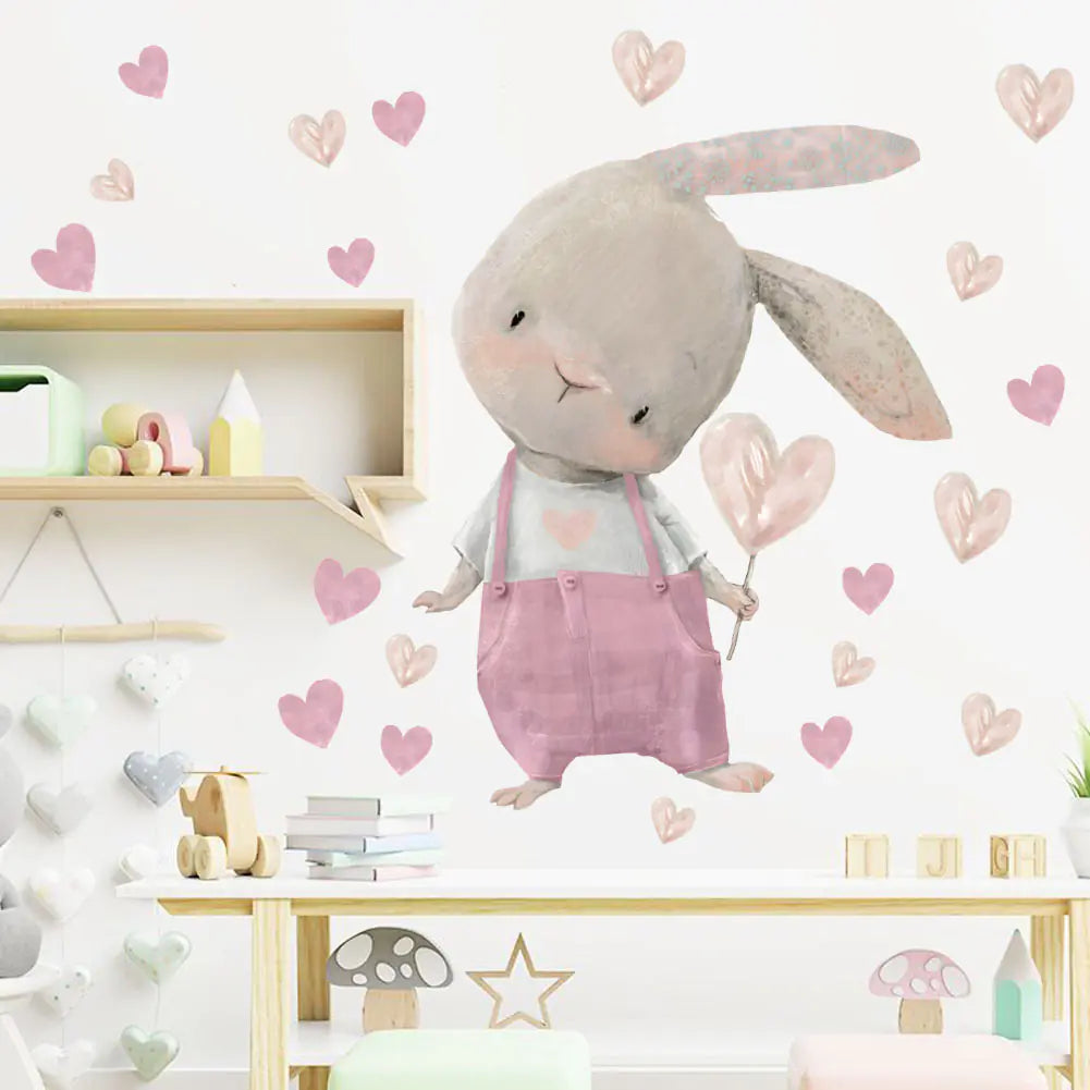 Kawaii Bunny Hearts Wall Stickers for Kids' Rooms