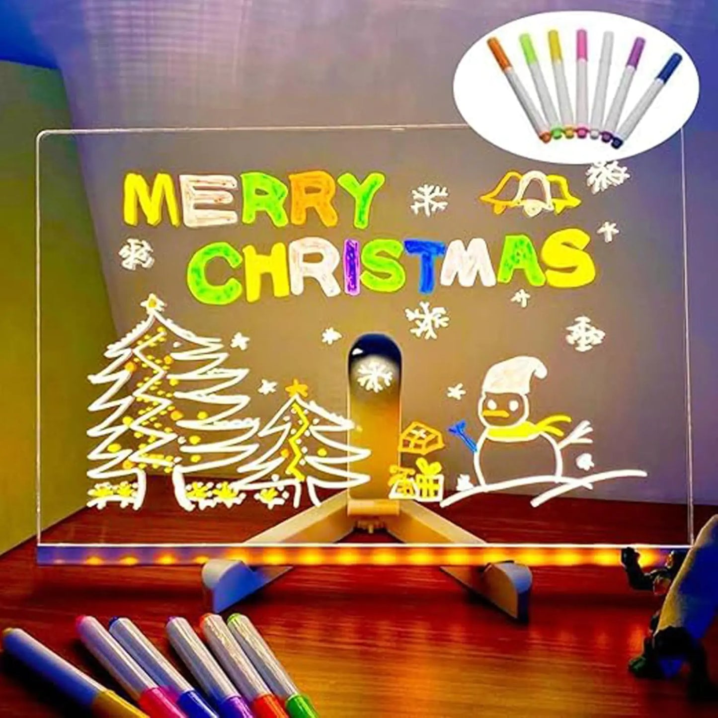 LED Note Board with Colors Acrylic Dry Erase Board with LightStand as a Glow Memo Letter Board Note Glass Led White Board with 7 Pen for Office School Home (11.8 * 7.9in)
