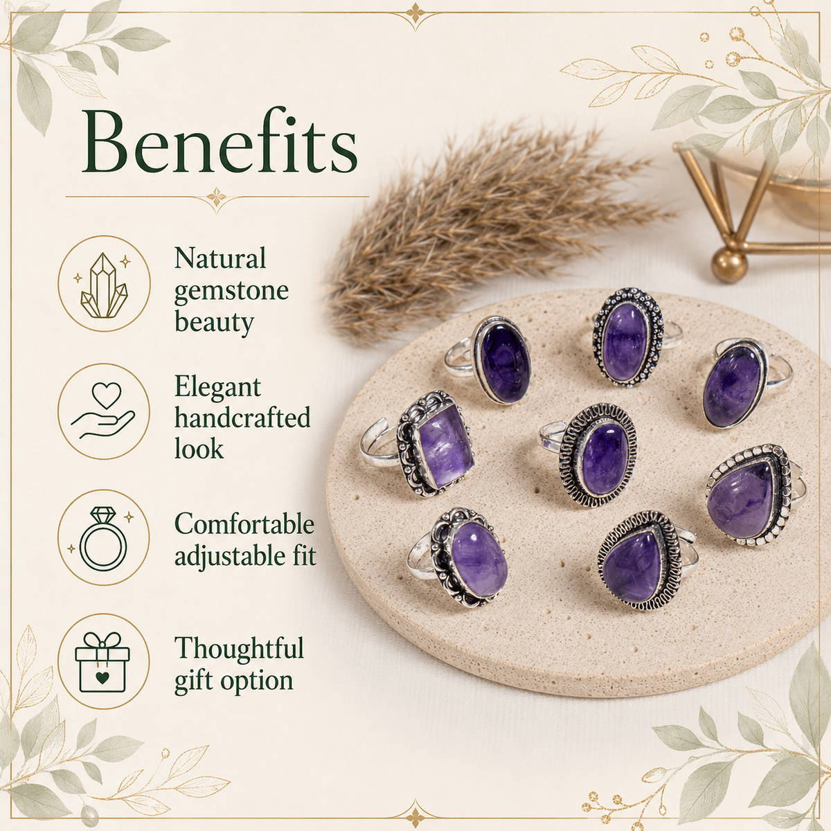 Amethyst  Rings – Gemstone rings Natural Crystal Healing Jewelry Collection