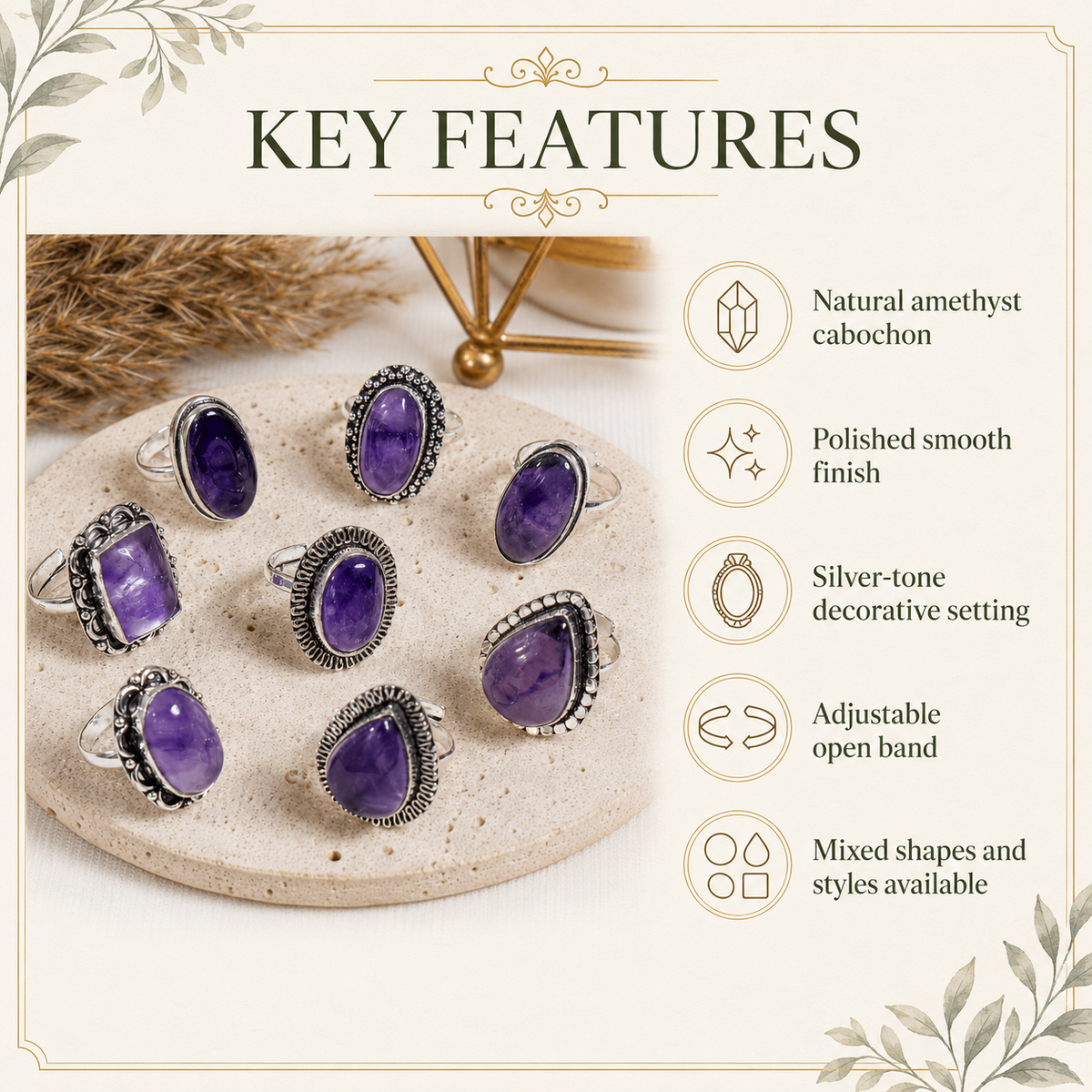 Amethyst  Rings – Gemstone rings Natural Crystal Healing Jewelry Collection