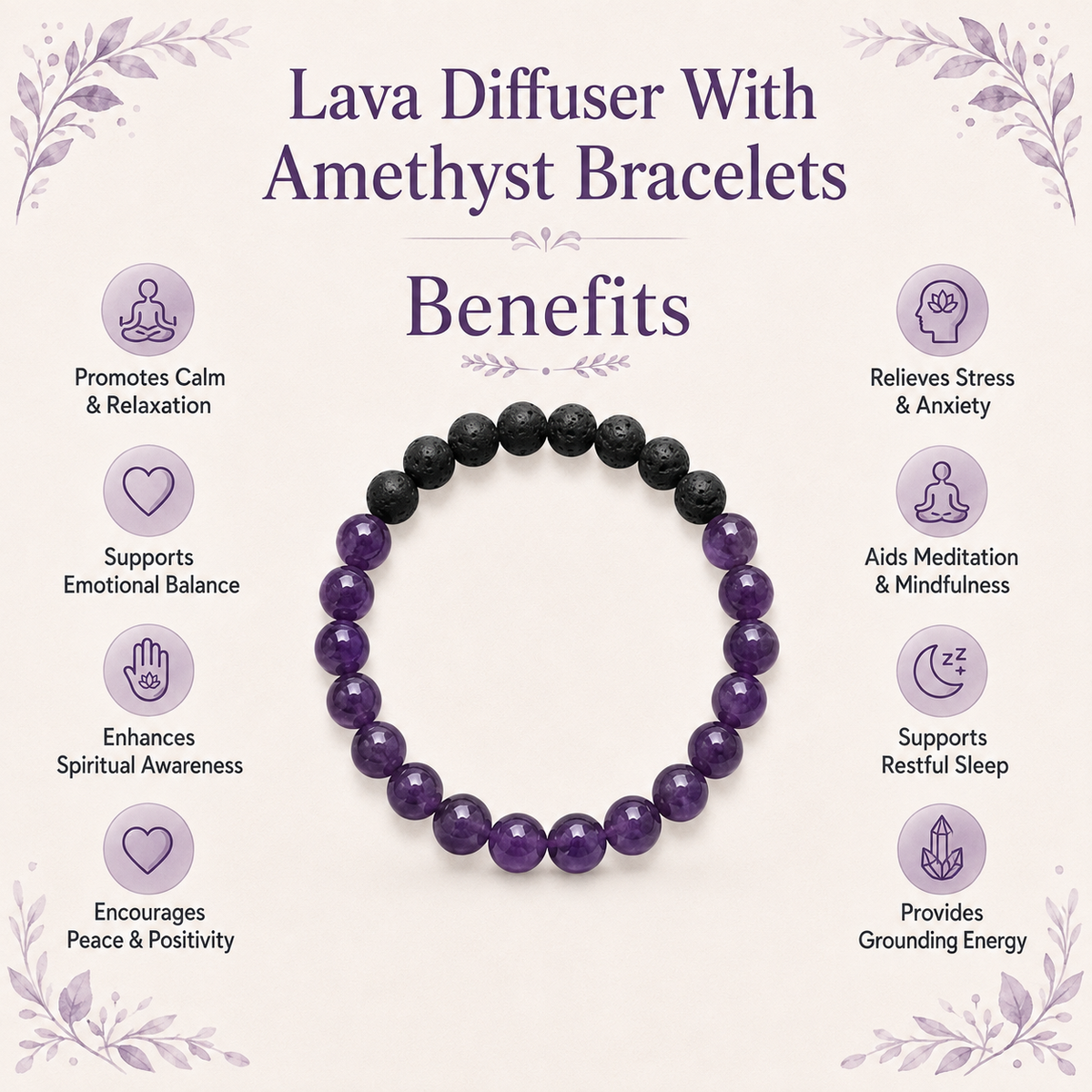 Amethyst Diffuser Bracelet, Lava Diffuser Jewelry, Aromatherapy, Essential Oil Bracelet, Spiritual Gift, Yoga Gift for Her