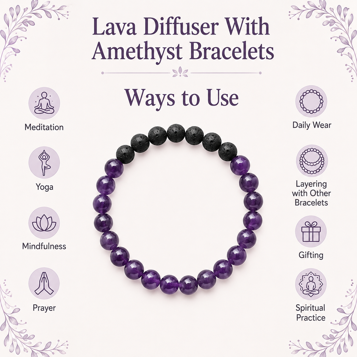 Amethyst Diffuser Bracelet, Lava Diffuser Jewelry, Aromatherapy, Essential Oil Bracelet, Spiritual Gift, Yoga Gift for Her