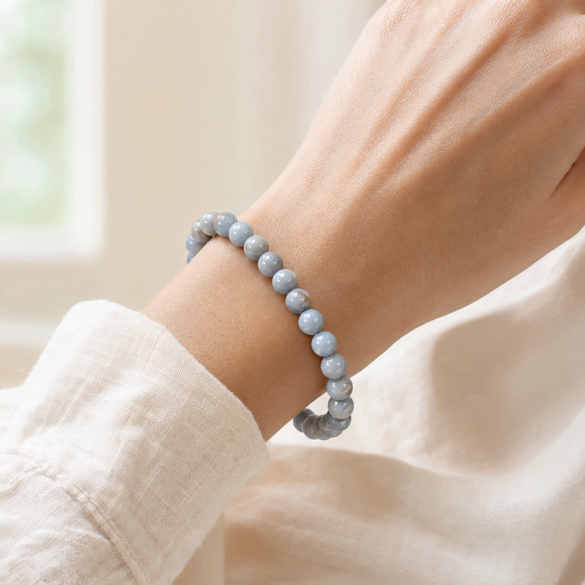 Angelite Bracelet | Angelite Crystal Bracelet (Expanded Awareness, Calming And Patience)