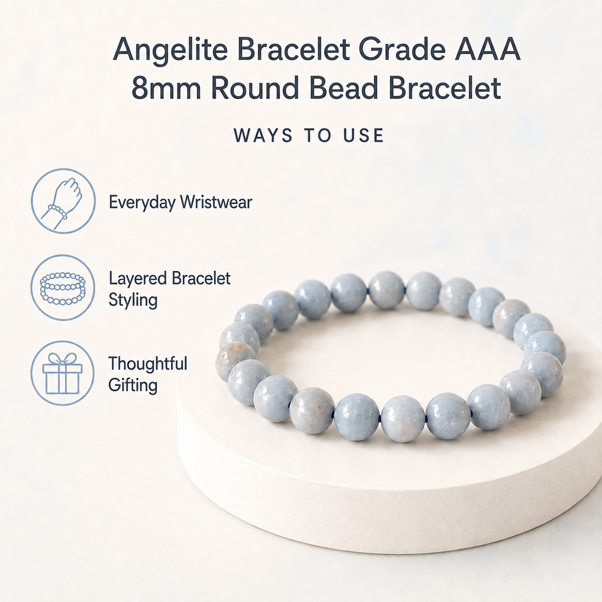Angelite Bracelet | Angelite Crystal Bracelet (Expanded Awareness, Calming And Patience)