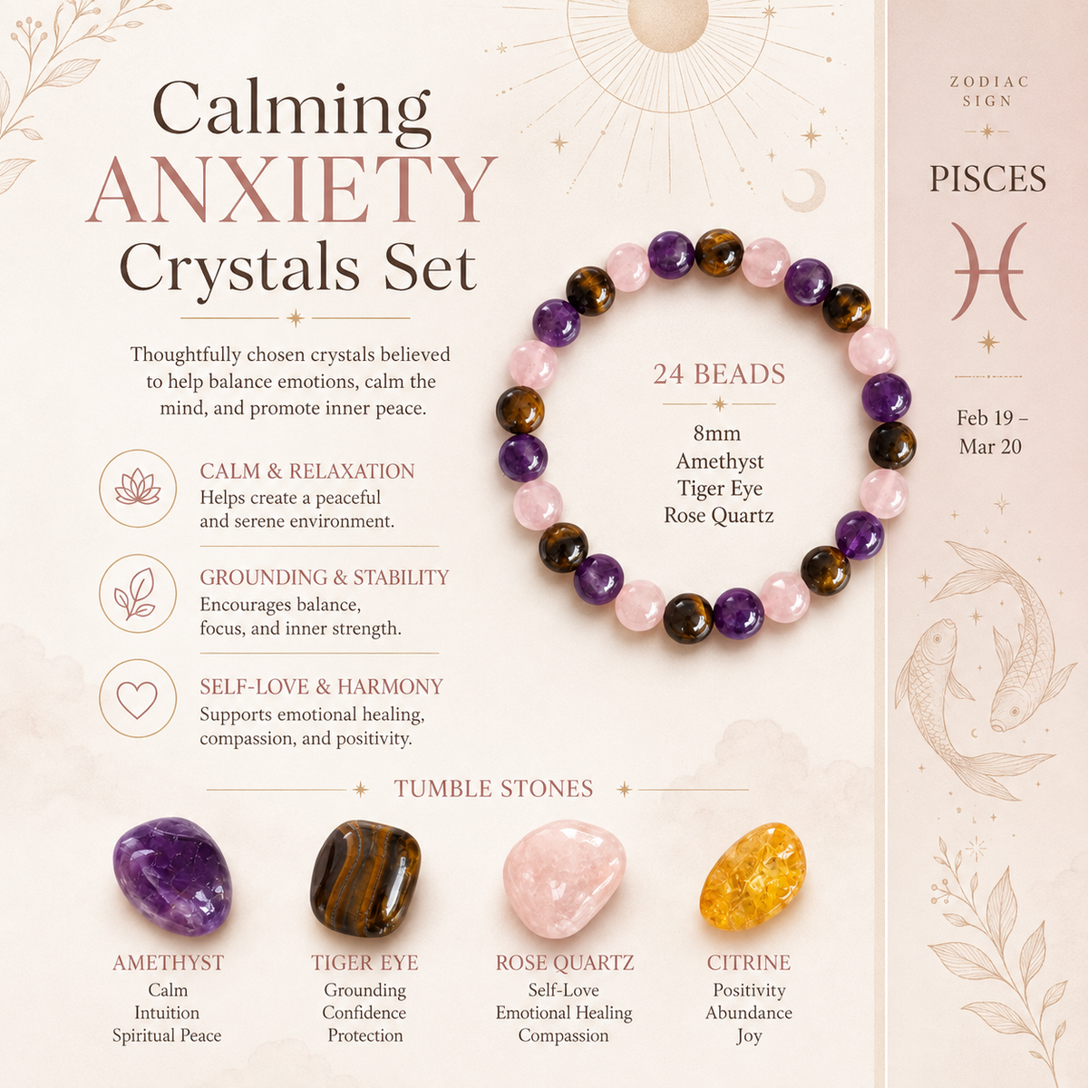 Calming ANXIETY Crystal Kit, Gemstone Tumble Kit, Anxiety Crystal Gift Set