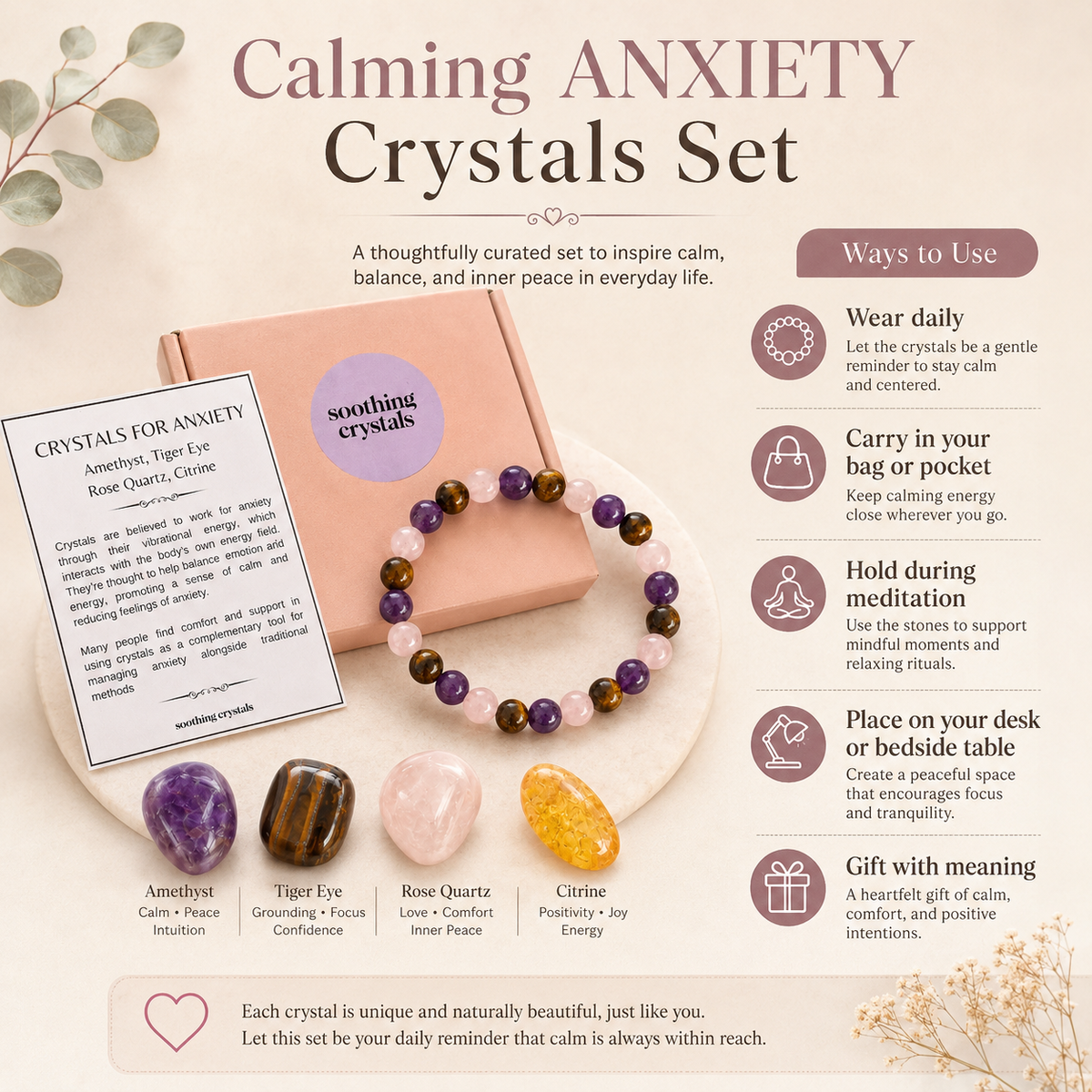Calming ANXIETY Crystal Kit, Gemstone Tumble Kit, Anxiety Crystal Gift Set