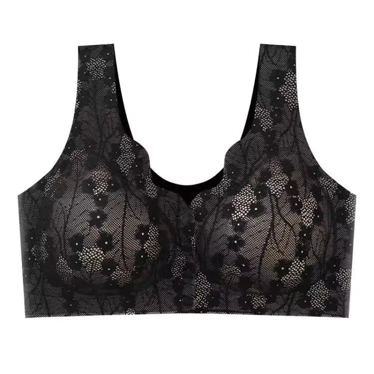 Plus Size Lace Trim Wireless Bra for Older Women - Lingerie