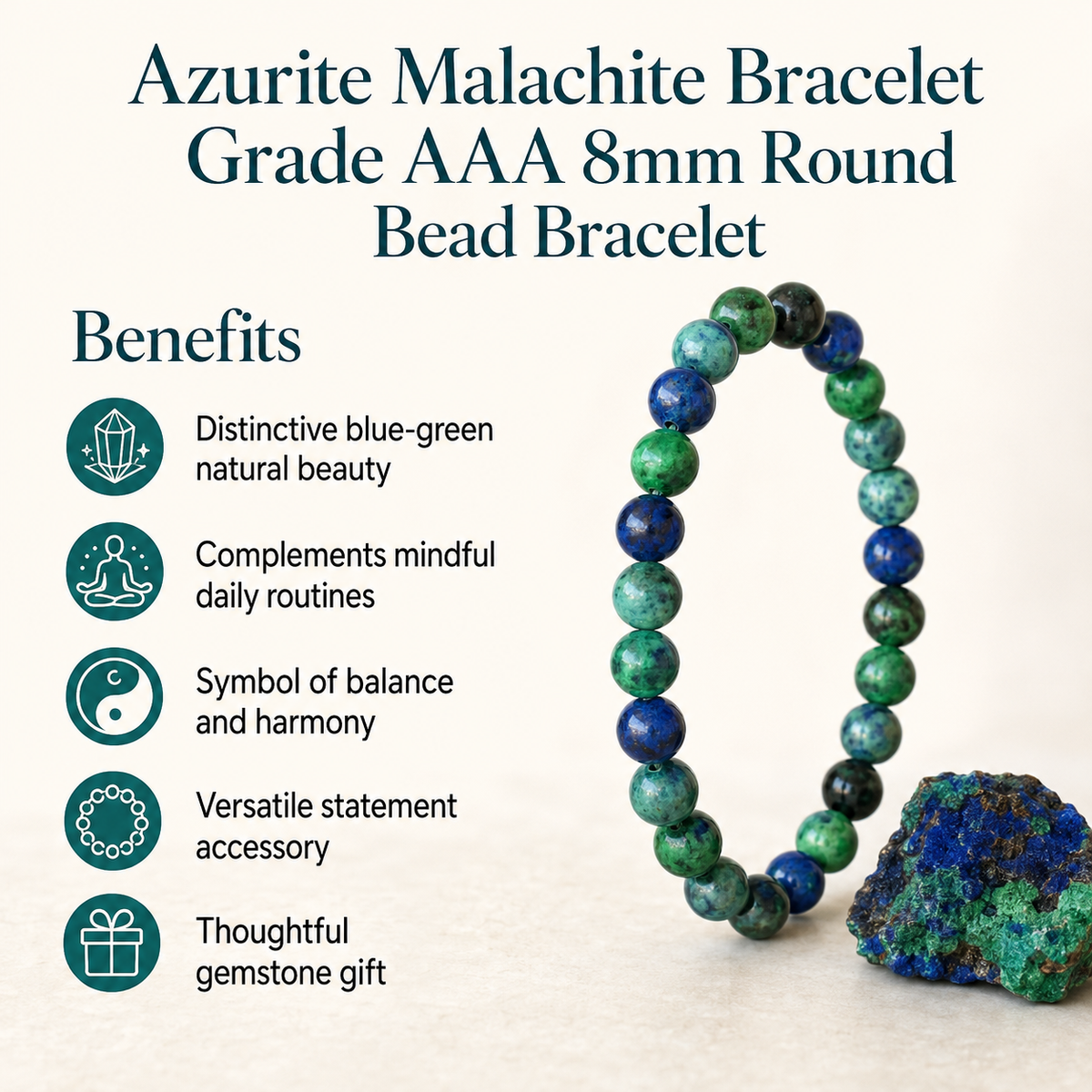Azurite Malachite Bracelet(Insight and Self-Discipline).