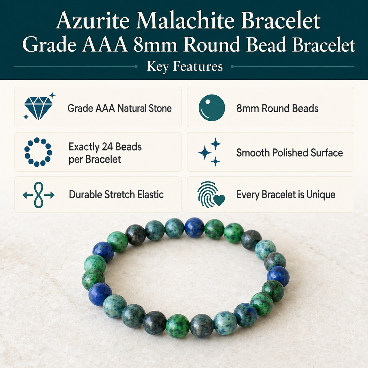 Azurite Malachite Bracelet(Insight and Self-Discipline).