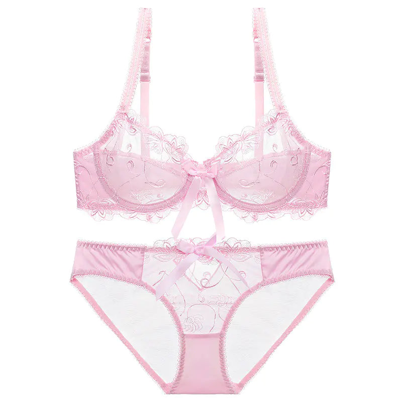 Ultra-Thin Plus Size Lace Bra and Underwear Set - Lingerie