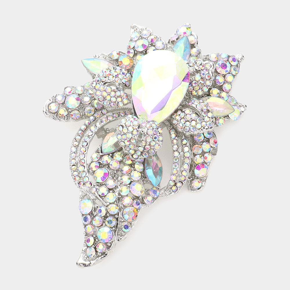 Floral Crystal Pave Bouquet Brooch Pendant