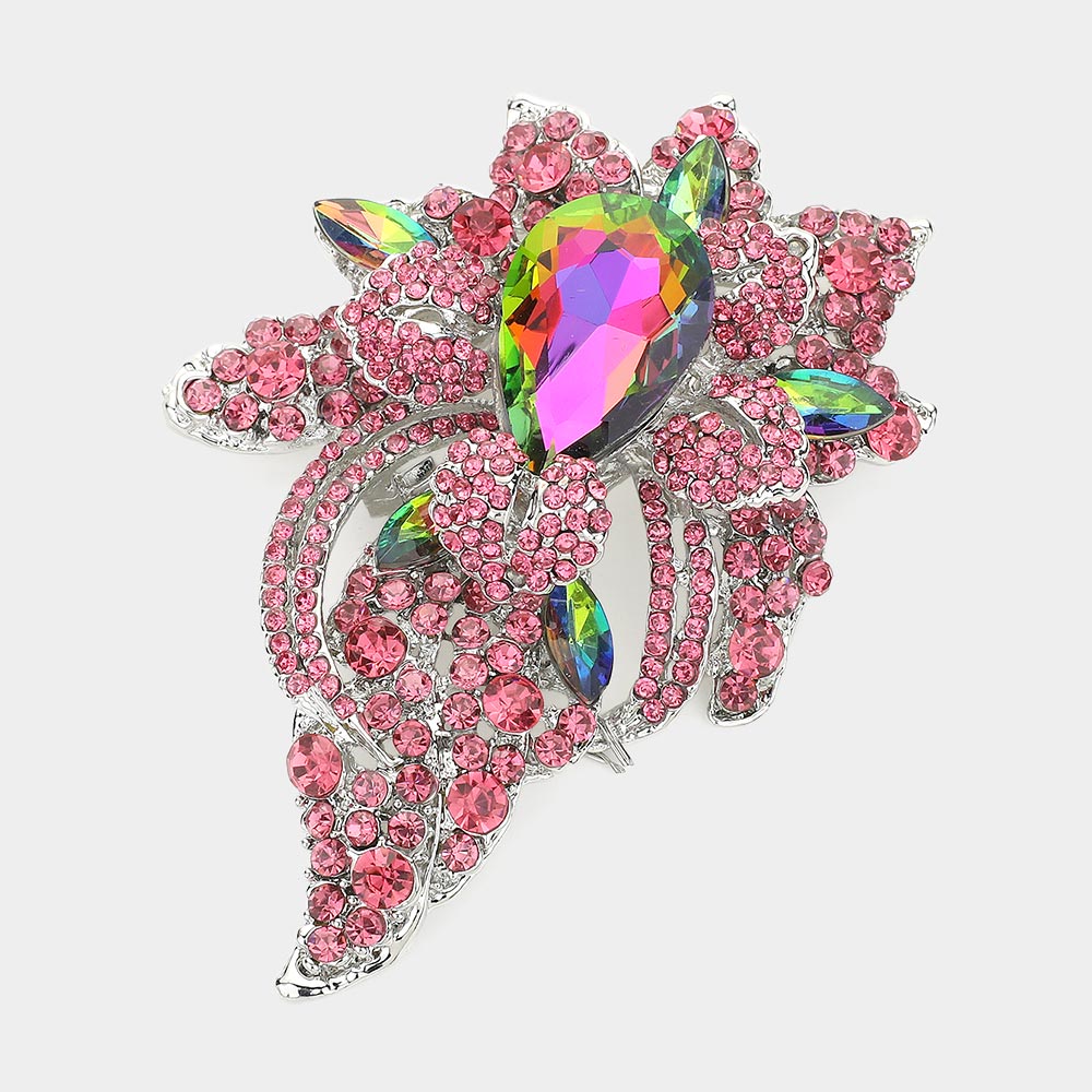 Floral Crystal Pave Bouquet Brooch Pendant