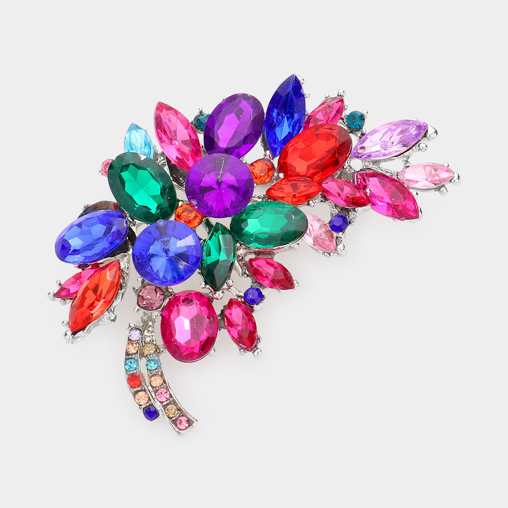Glass Crystal Leaf Pin Brooch