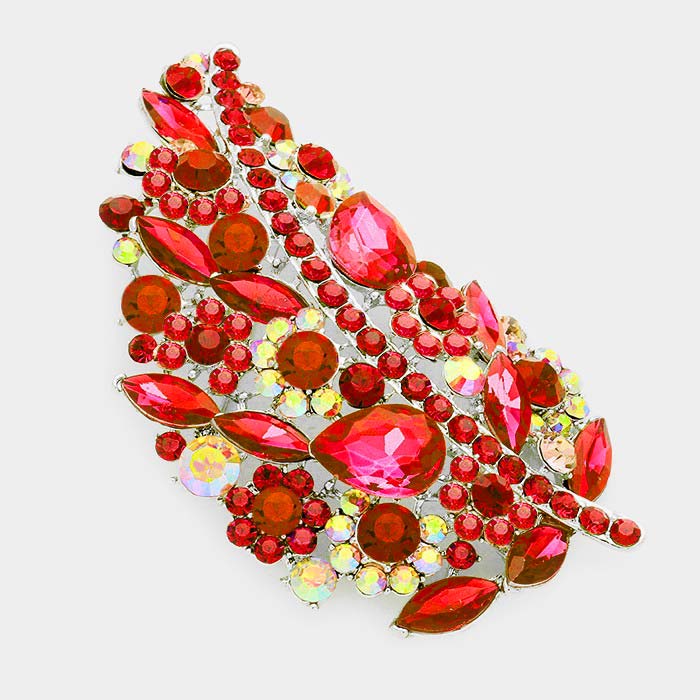 Glass Crystal Leaf Pin Brooch