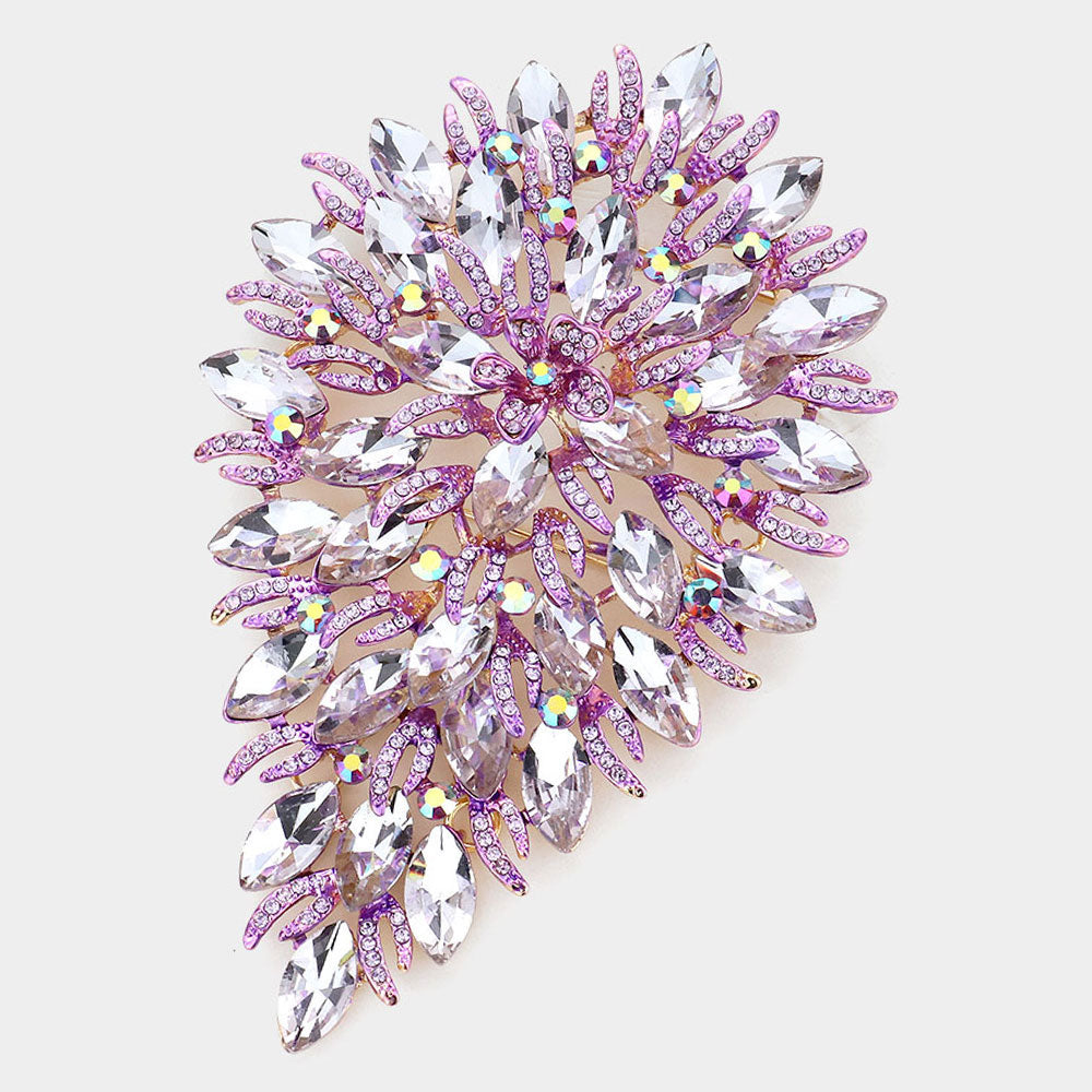 Flower Centered Marquise Stone Cluster Vine Pin Brooch