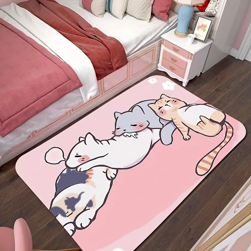 Kawaii Cartoon Cats Non-Slip Floor Mat for Home Decor