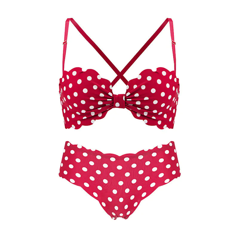 Lingerie Set with Polka Dot Bow and Back Design