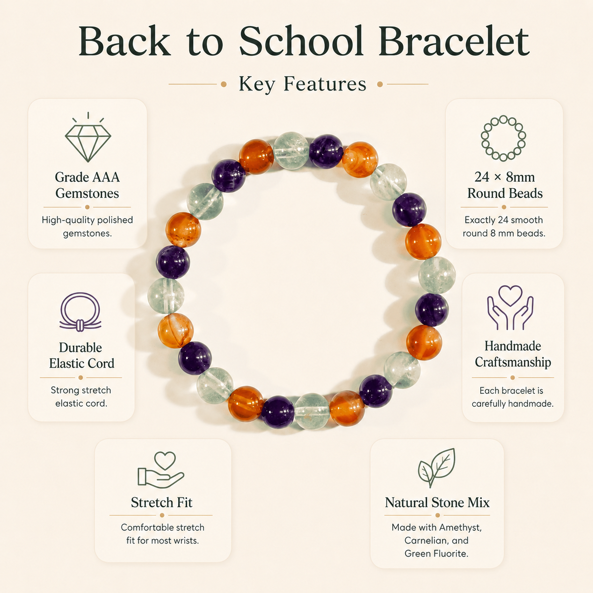 BACK TO SCHOOL Crystals Bracelet, Crystals for Student.