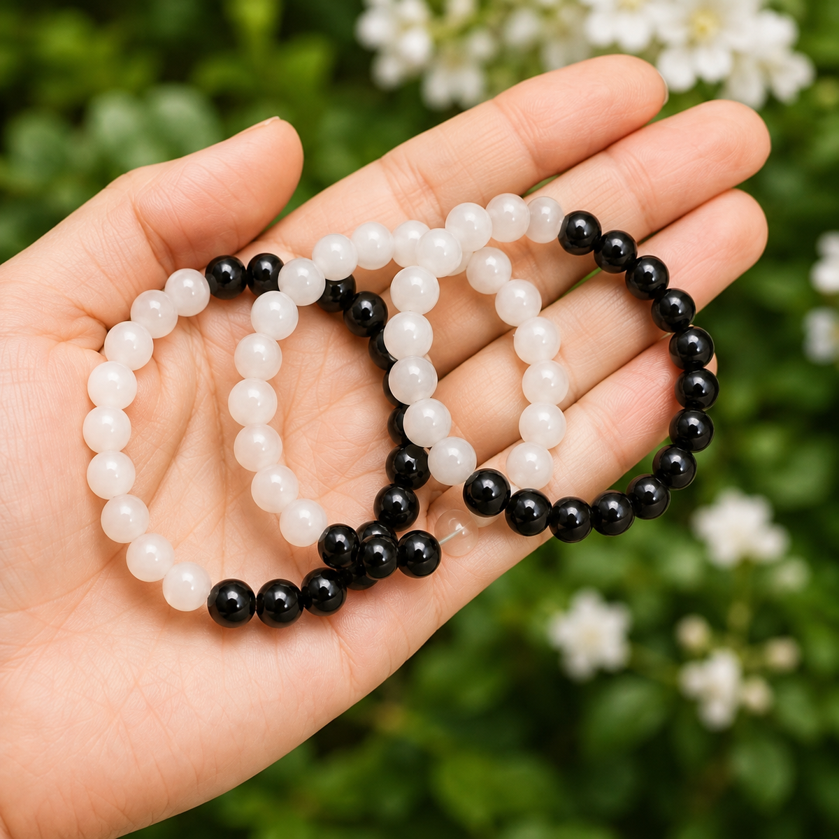 Yin Yang Balance Crystal Bracelet, Selenite, Black Tourmaline Crystal Healing Spiritual Support Balance