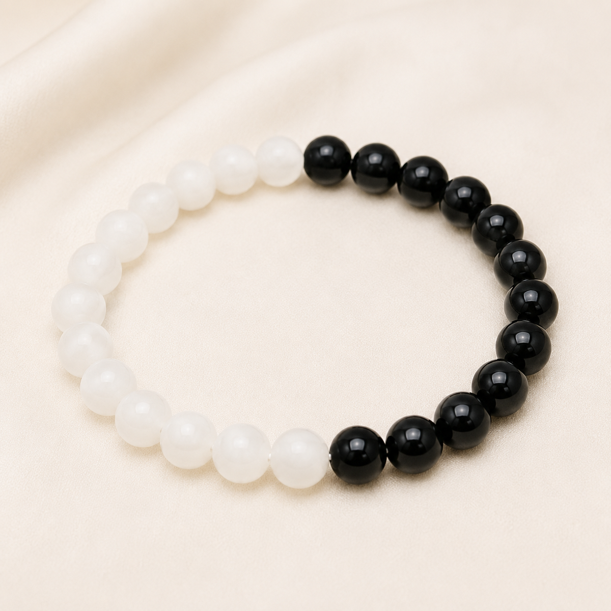 Yin Yang Balance Crystal Bracelet, Selenite, Black Tourmaline Crystal Healing Spiritual Support Balance