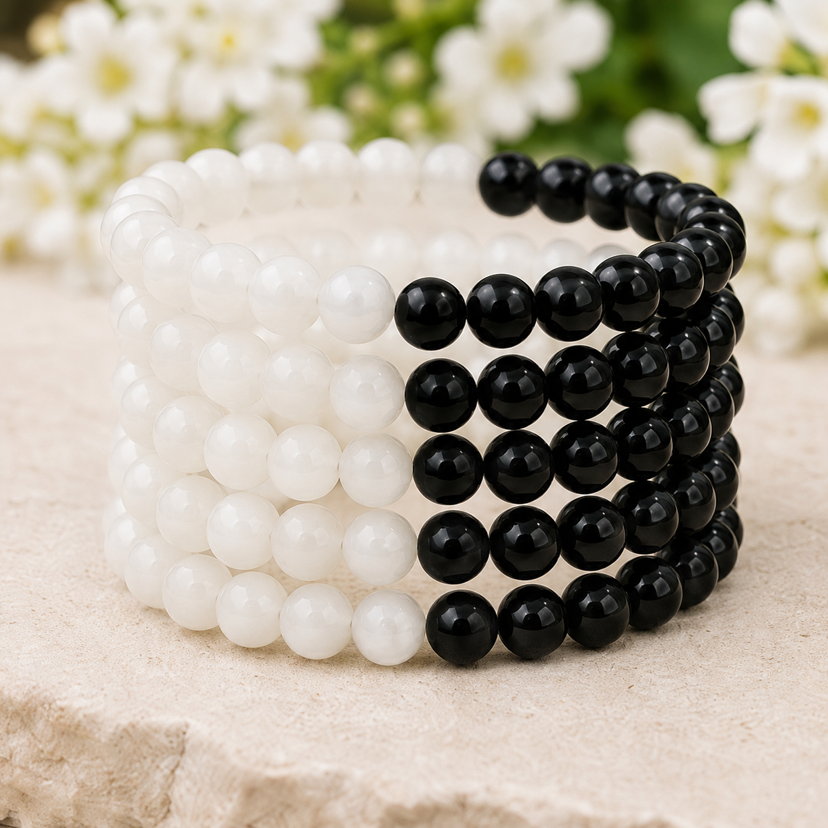 Yin Yang Balance Crystal Bracelet, Selenite, Black Tourmaline Crystal Healing Spiritual Support Balance