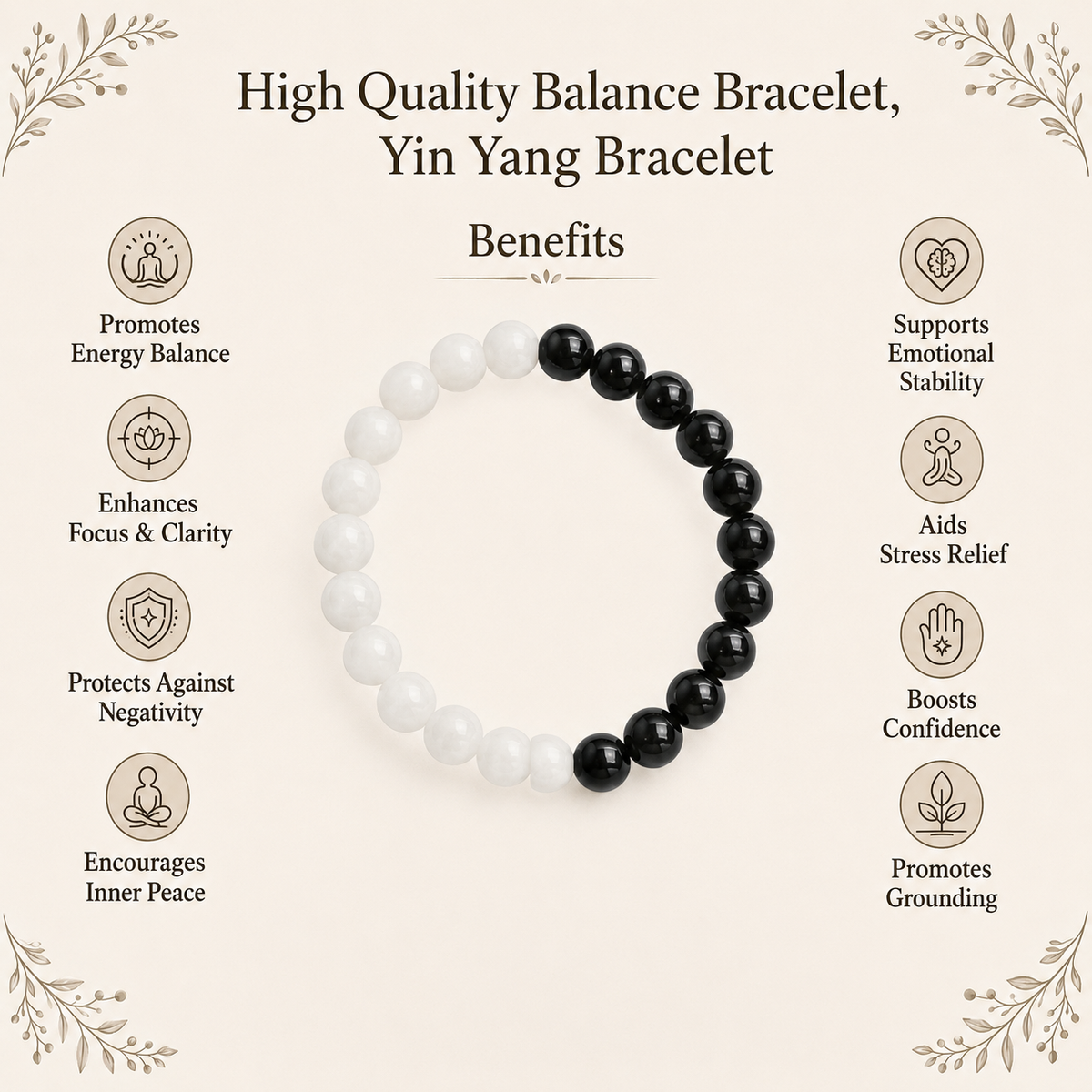 Yin Yang Balance Crystal Bracelet, Selenite, Black Tourmaline Crystal Healing Spiritual Support Balance