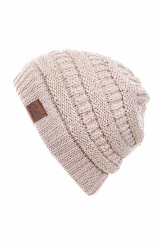 C.C Sequin Ponytail Messy Bun Beanie