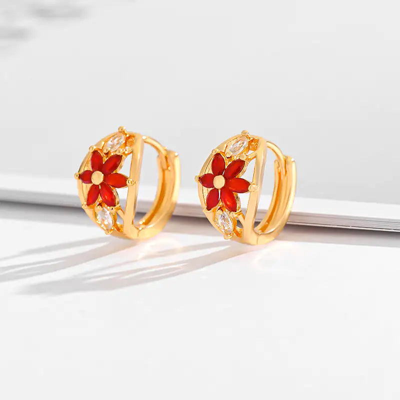 Fashion Multi-style Square Crystal Zircon Ornament Gold Plated Diamond Ear Ring