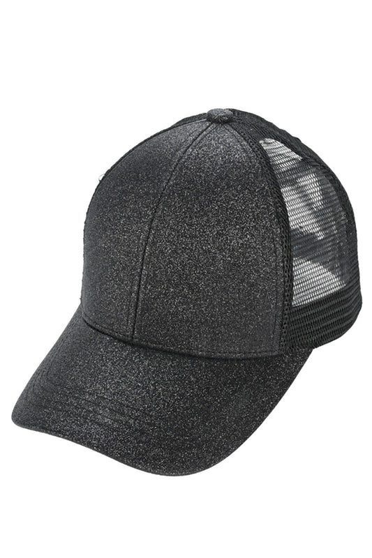 C.C Women's Glitter Mesh Back Criss-Cross Ponytail Cap