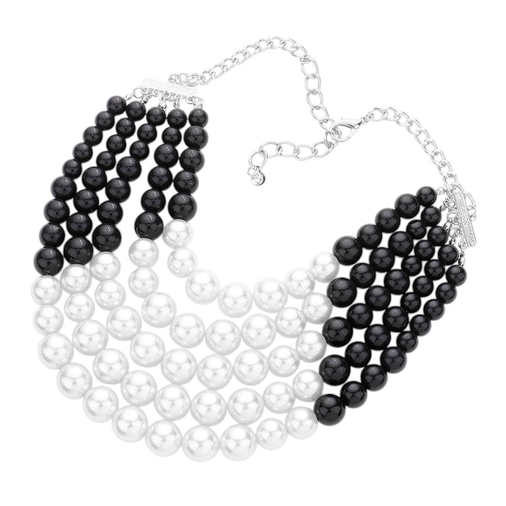 Chunky Multi Strand Pearl Bib Necklace