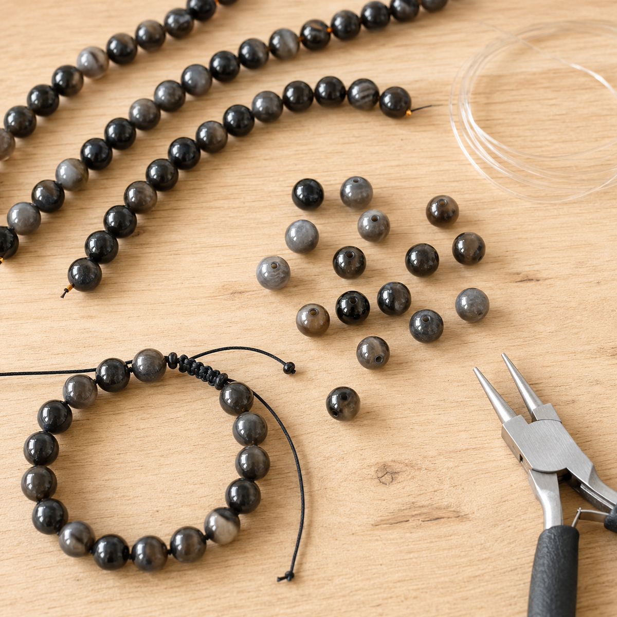 Black Obsidian Beads, Natural Round Crystal Beads 4mm to 14mm