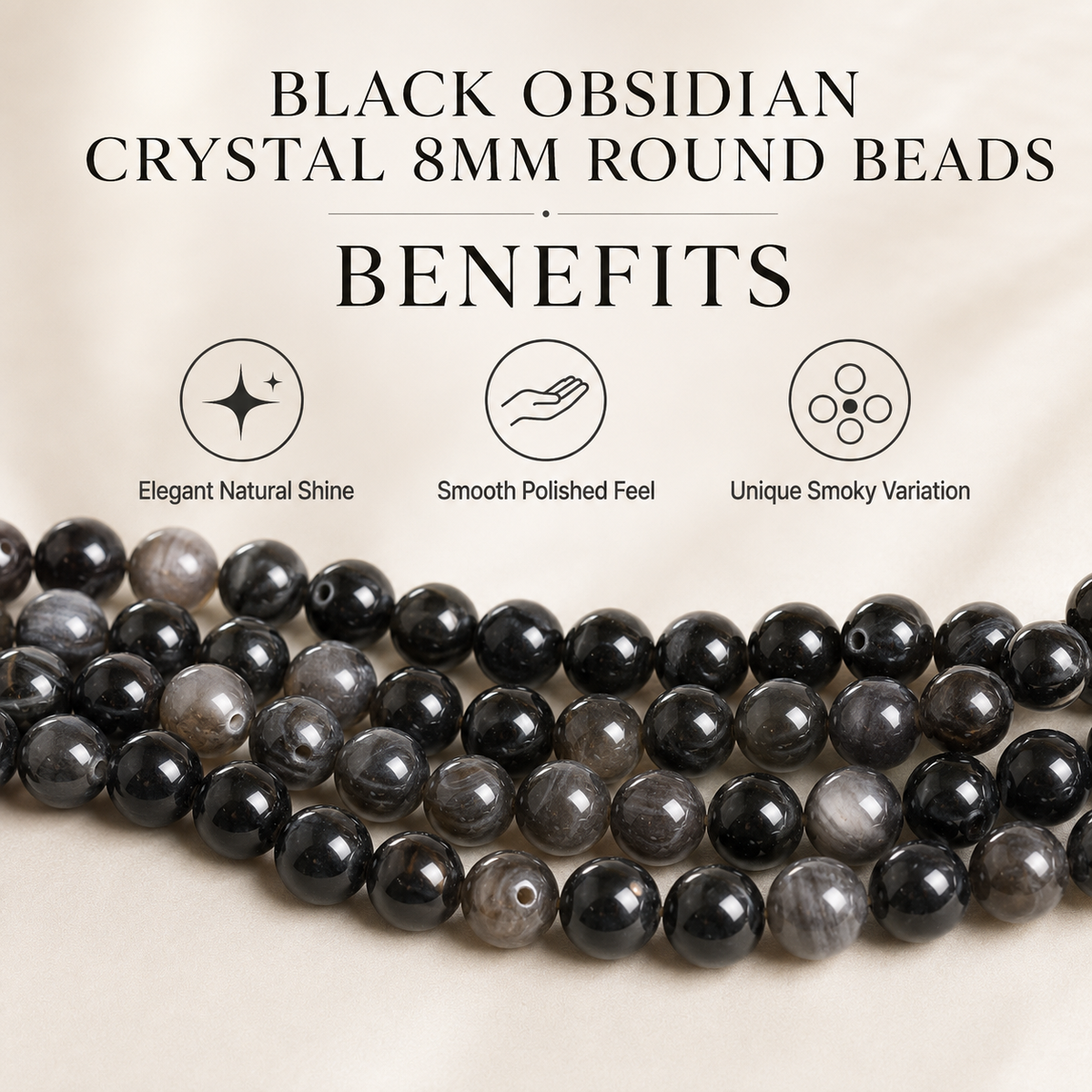 Black Obsidian Beads, Natural Round Crystal Beads 4mm to 14mm