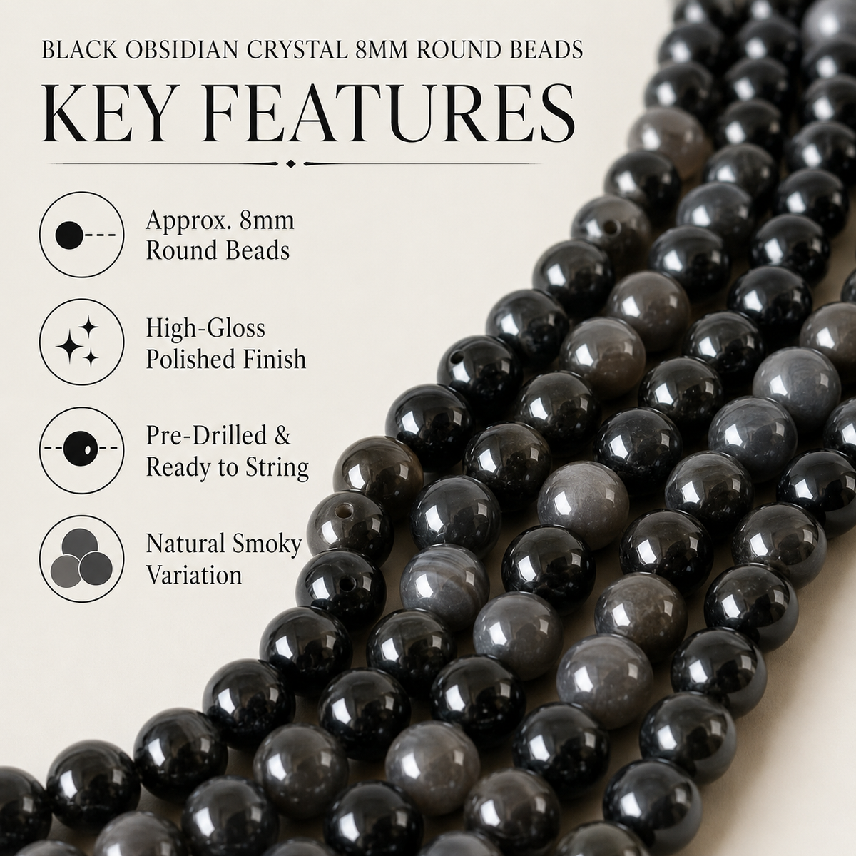 Black Obsidian Beads, Natural Round Crystal Beads 4mm to 14mm