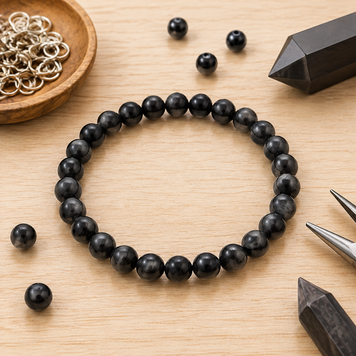 Black Shungite Bracelet (Cleansing and Elimination Toxins)