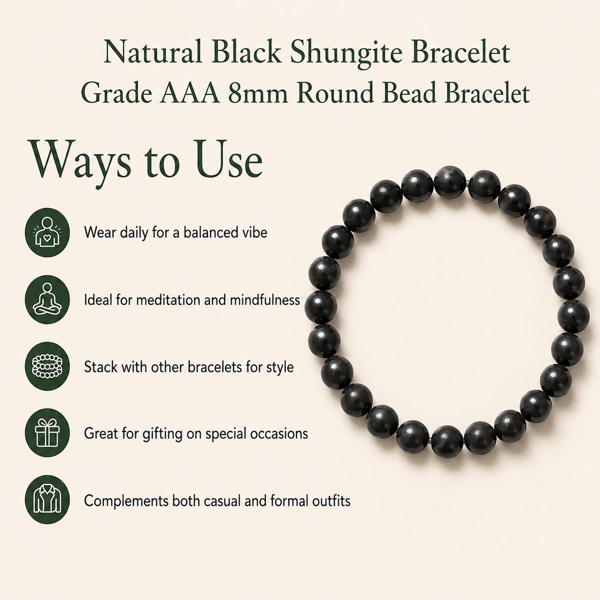 Black Shungite Bracelet (Cleansing and Elimination Toxins)