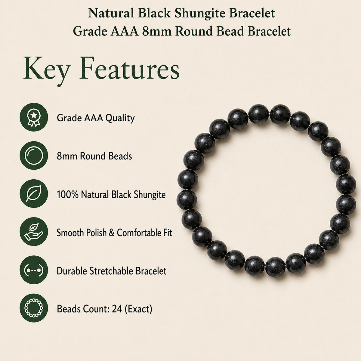 Black Shungite Bracelet (Cleansing and Elimination Toxins)