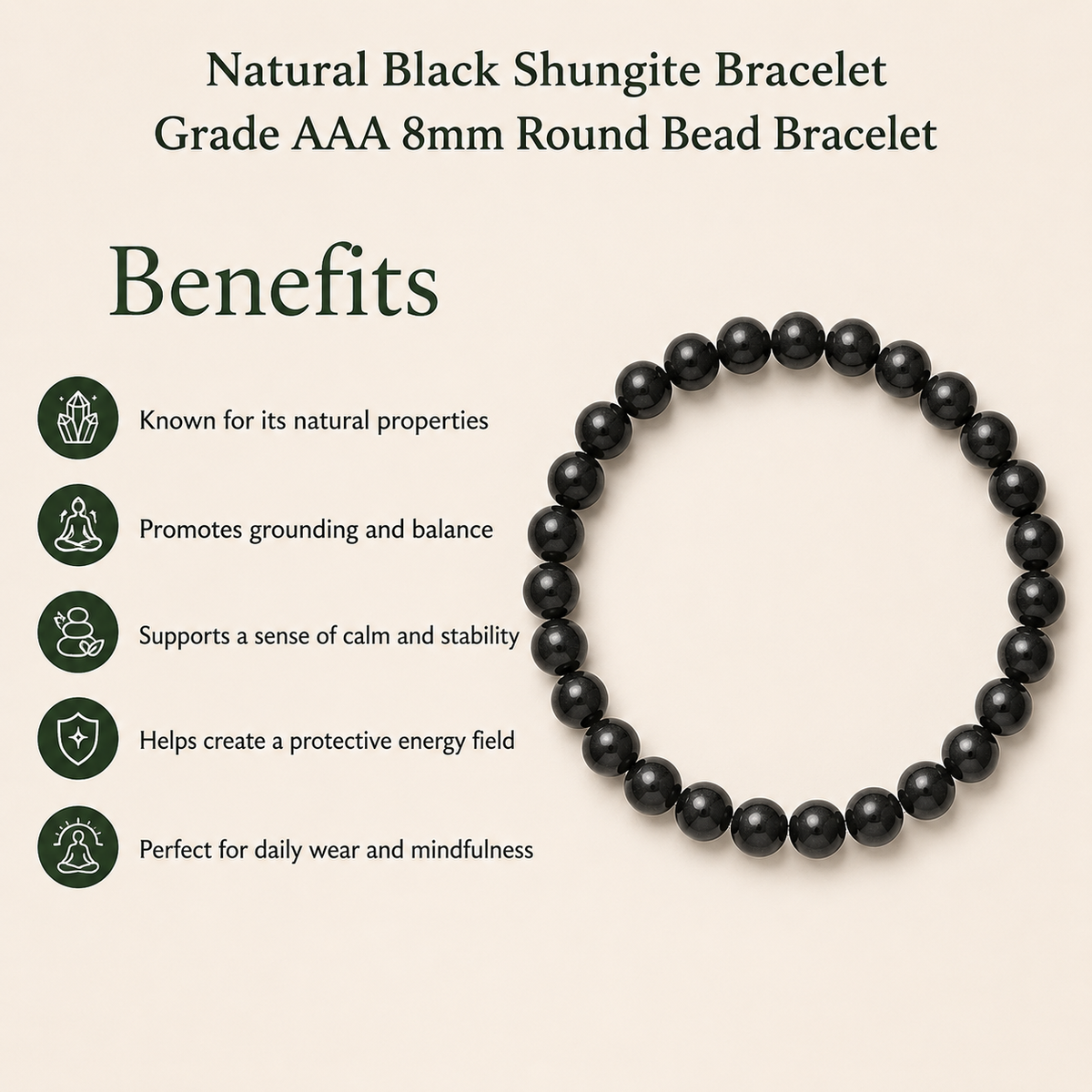 Black Shungite Bracelet (Cleansing and Elimination Toxins)