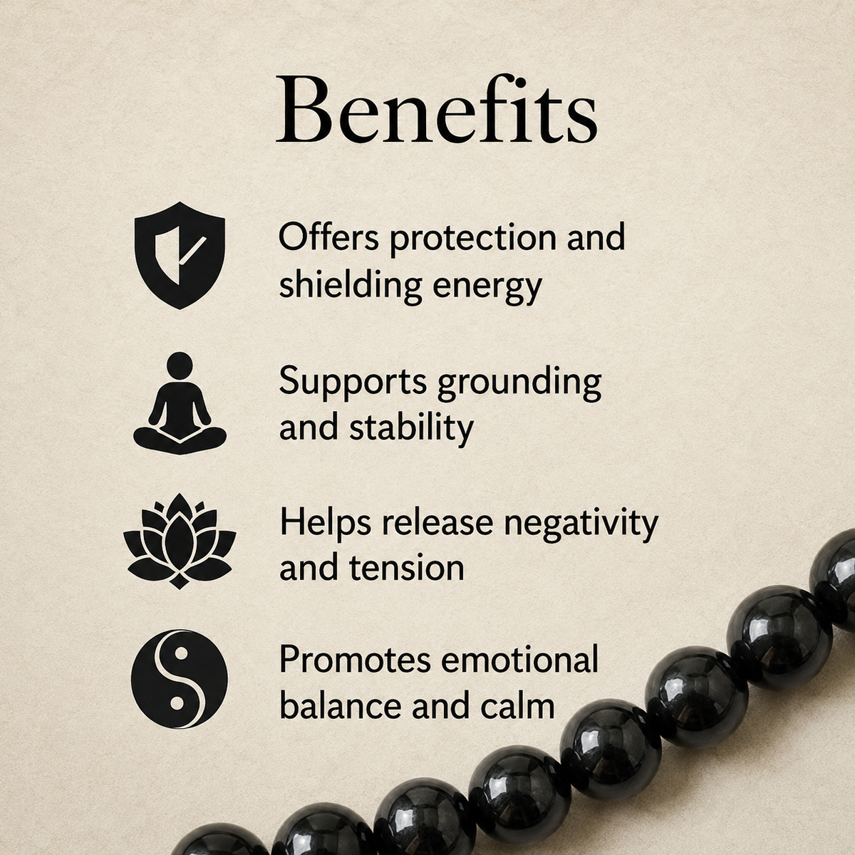 Black Tourmaline Beads, Natural Round Crystal Beads 4mm to 12mm
