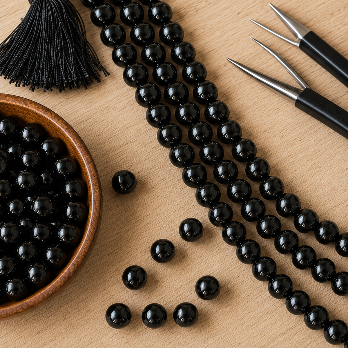 Black Tourmaline Beads, Natural Round Crystal Beads 4mm to 12mm