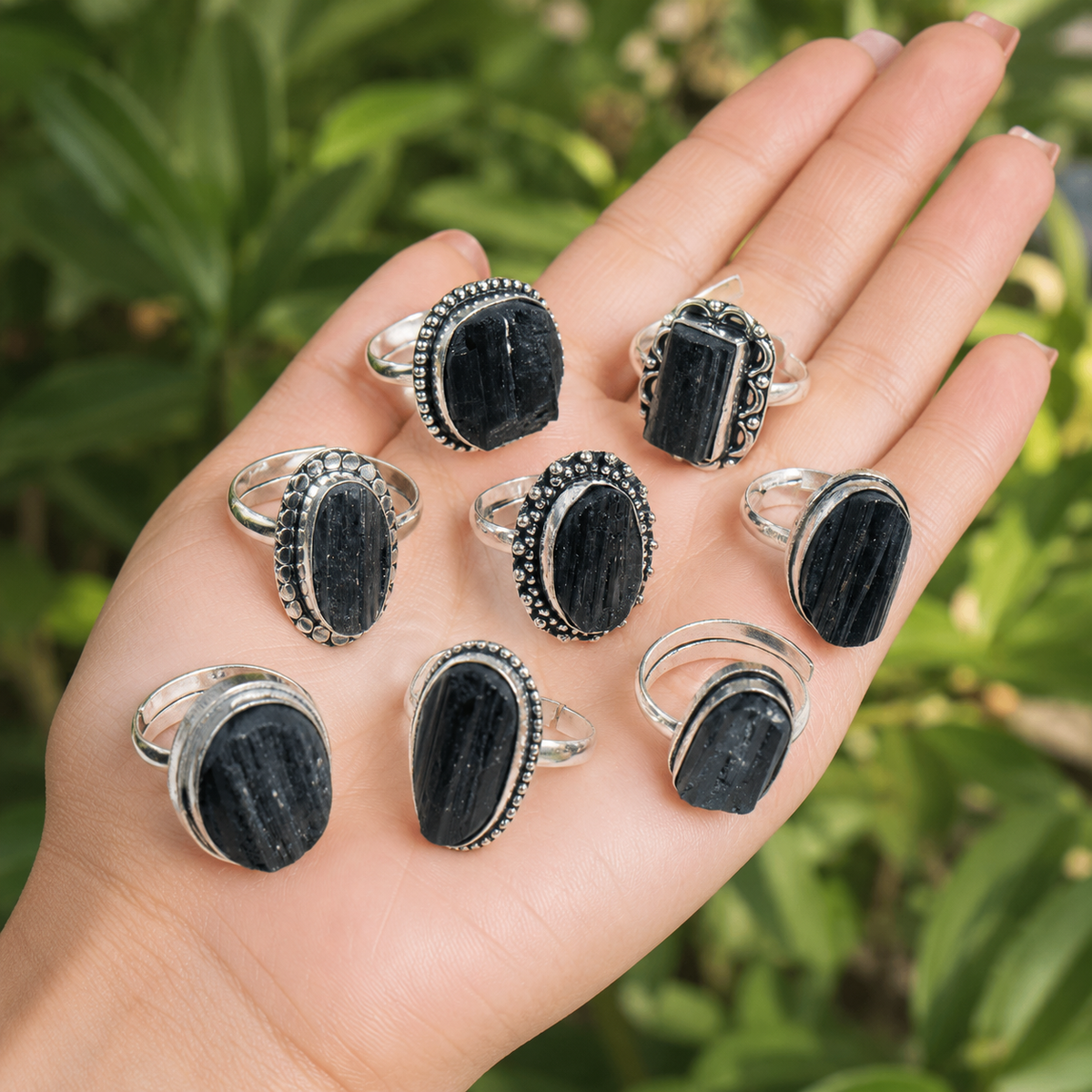 Black tourmaline rings – Gemstone rings Natural Crystal Healing Jewelry Collection