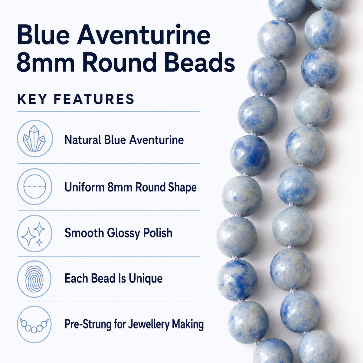 Blue Aventurine Beads, Natural Round Crystal Beads 4mm to 12mm