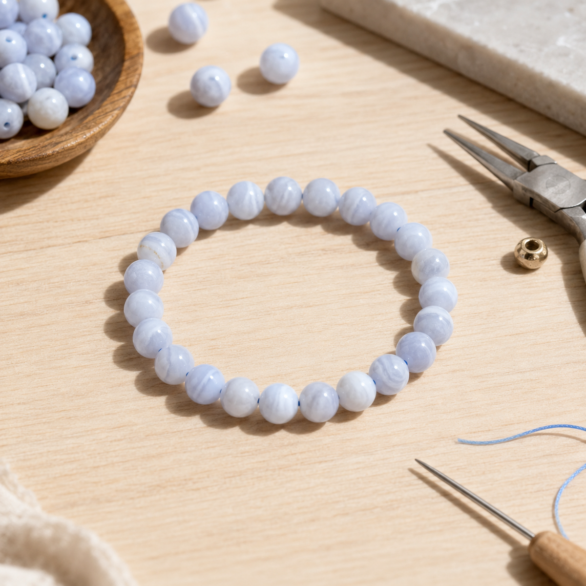Blue Lace Agate Bracelet (Relaxation and Self Discovery)