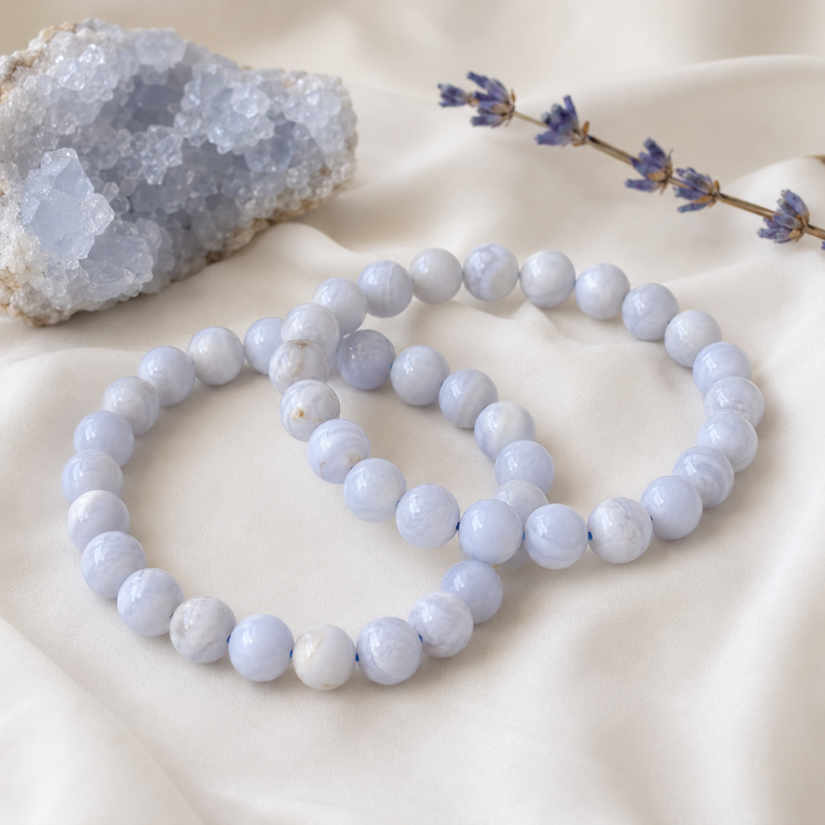 Blue Lace Agate Bracelet (Relaxation and Self Discovery)