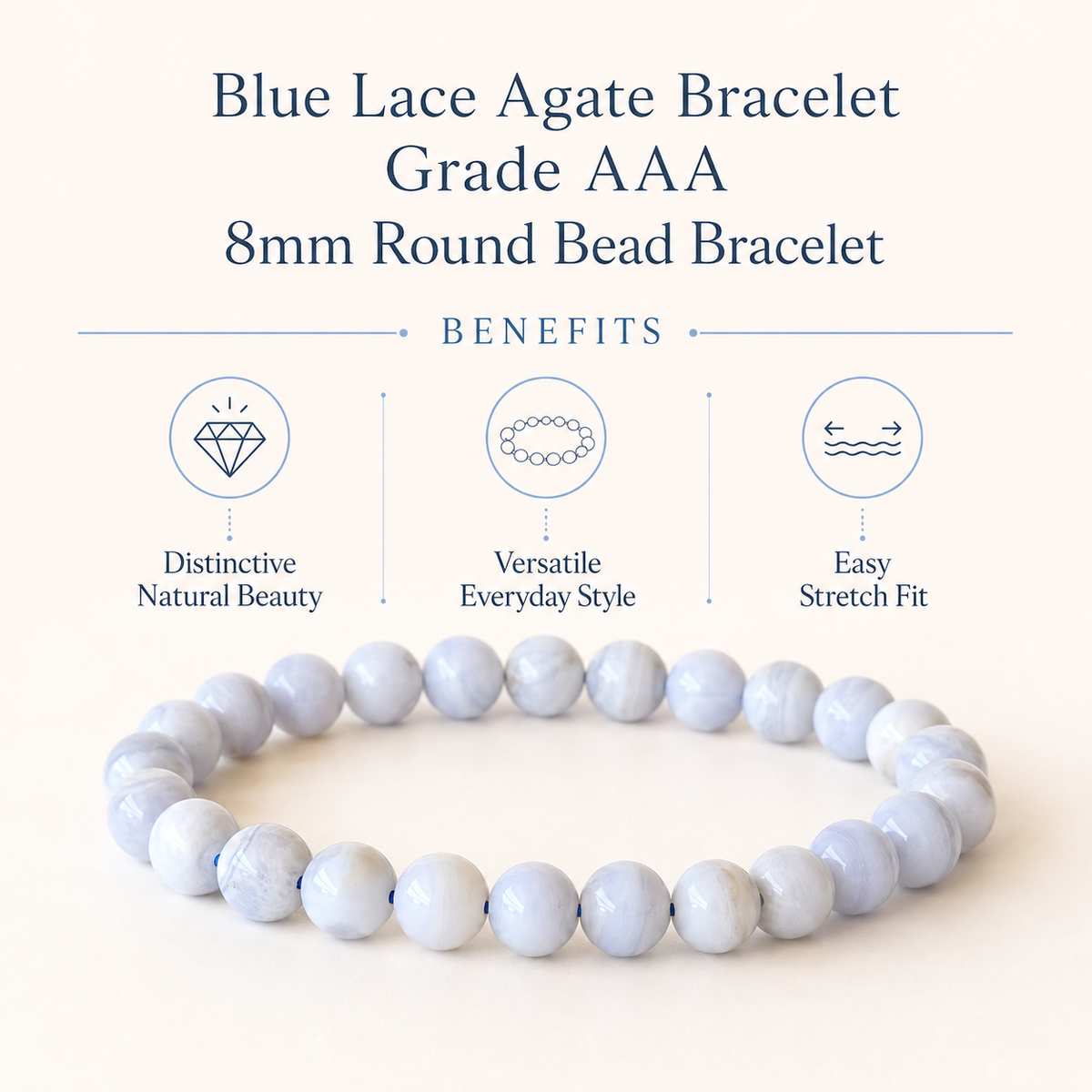 Blue Lace Agate Bracelet (Relaxation and Self Discovery)