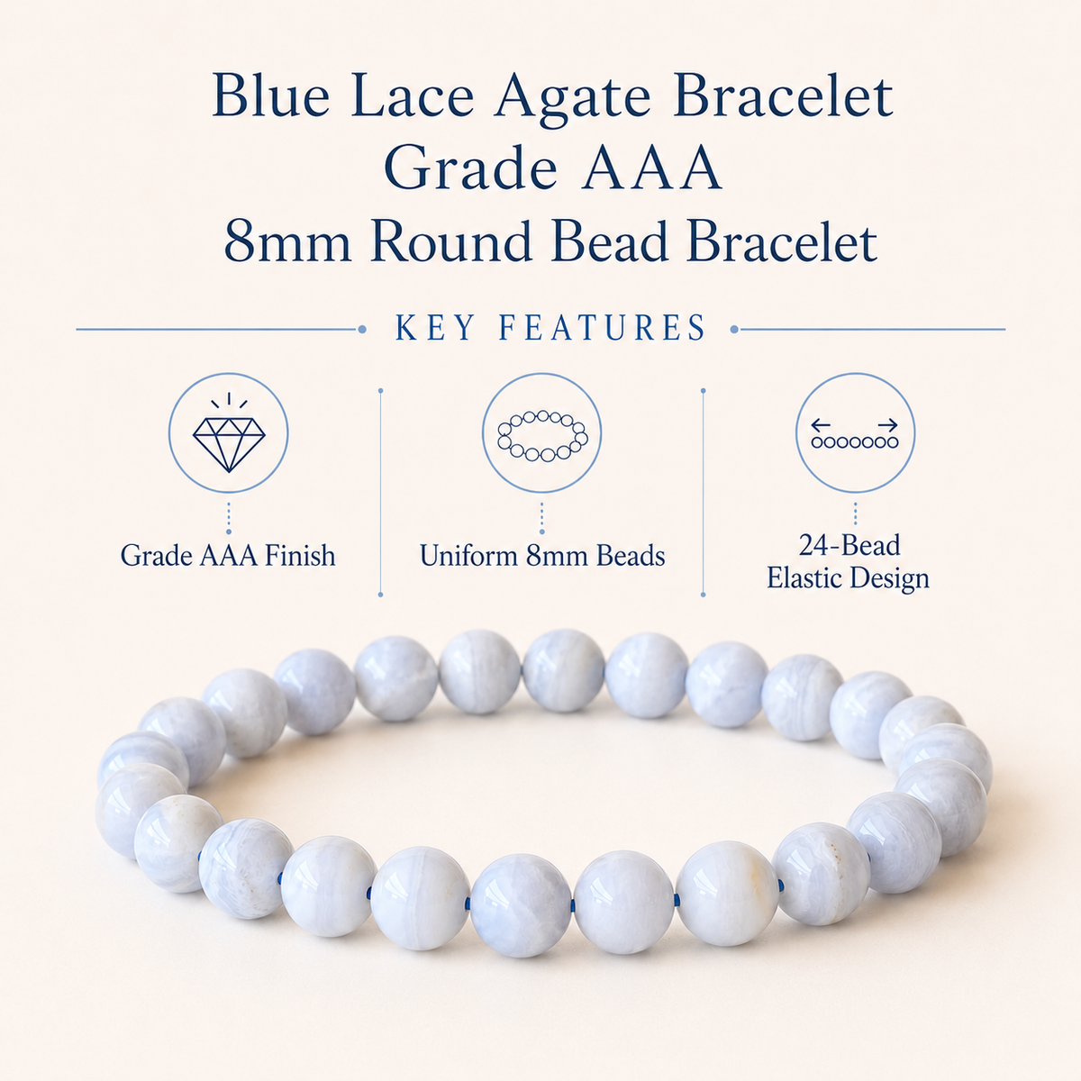 Blue Lace Agate Bracelet (Relaxation and Self Discovery)