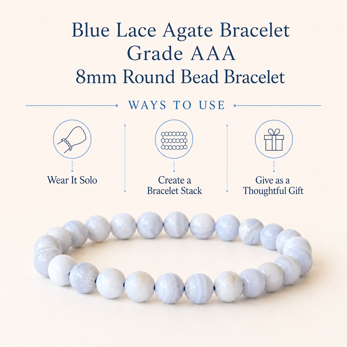 Blue Lace Agate Bracelet (Relaxation and Self Discovery)